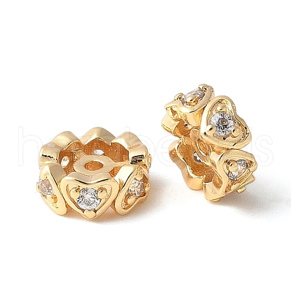 Brass Micro Pave Clear Cubic Zirconia Wheel Beads KK-A253-03G-1