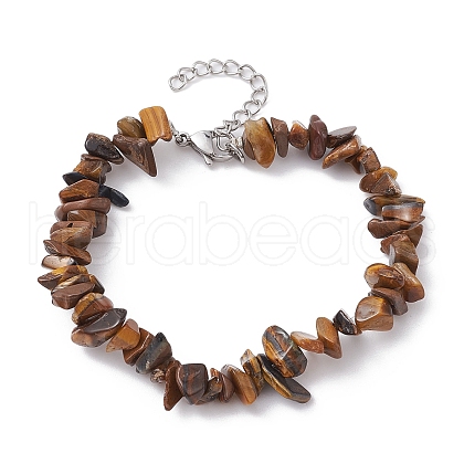 Natural Tiger Eye Chips Beaded Bracelet BJEW-JB09686-03-1