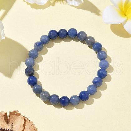 Natural Blue Aventurine Round Beads Stretch Bracelets for Men Women BJEW-JB11999-1