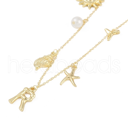 Bohemian Summer Beach Style 18K Gold Plated Shell Shape Initial Pendant Necklaces IL8059-18-1