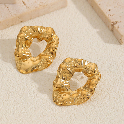 Stainless Steel Hammered Nuggets Stud Earrings YZ1124-1