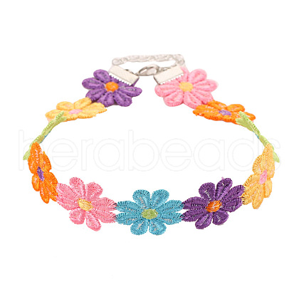 Polyester Flower Lace Choker Necklaces with Alloy Clasps FS-WGF3ED2-01-1