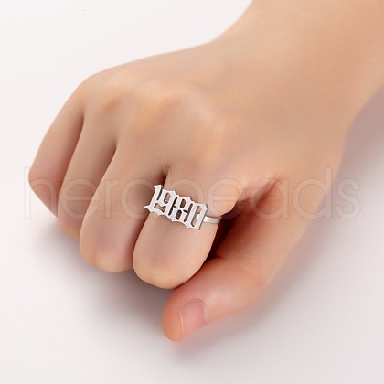 Birth Year 201 Stainless Steel Adjustable Open Cuff Rings FS-WG46D84-07-1