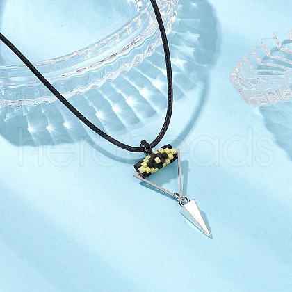 Cylinder Seed Beaded Evil Eye & Alloy Pyramid Cone Pendant Necklaces NJEW-MZ00105-01-1