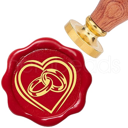 Brass Wax Seal Stamp with Wood Handle AJEW-WH0412-0034-1