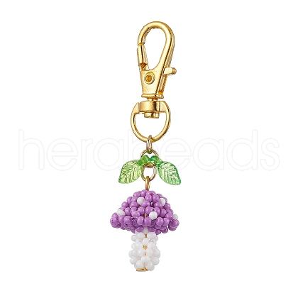 Handmade Glass Seed Mushroom with Acrylic Leaf Pendant Decorations HJEW-MZ00104-04-1