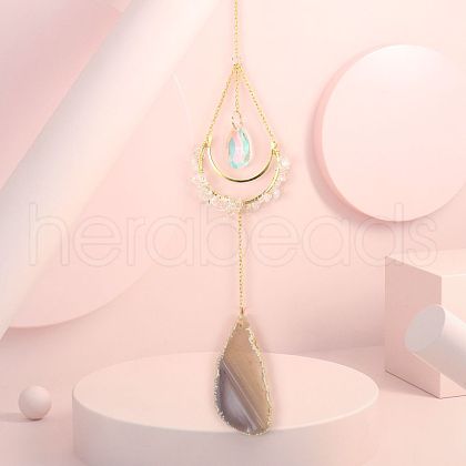 Natural Quartz Crystal Chip Wrapped Moon Hanging Ornaments PW-WG89822-06-1