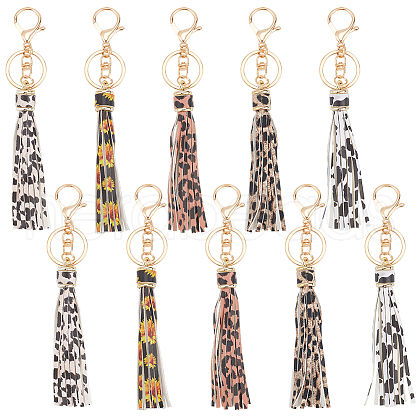 HOBBIESAY 10Pcs 5 Colors PU Imitation Leather Tassels Keychain KEYC-HY0001-17-1