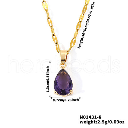 Fashionable Brass Pave Glass Teardrop Pendant Necklaces UU4380-7-1