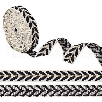GOMAKERER about 10.5~11 yards Ethnic Style Polycotton Jacquard Leaf Ribbons OCOR-GO0001-15E-1
