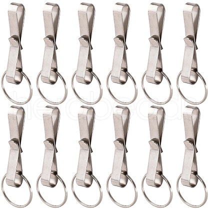SUNNYCLUE 12Pcs Stainless Steel Keychain with Security Belt Clip KEYC-SC0001-17-1