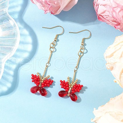 Handmade Glass Seed Beads Butterfly Dangle Earrings EJEW-MZ00445-04-1