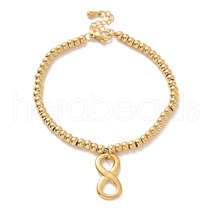 Vacuum Plating 304 Stainless Steel Infinity Charm Bracelet with 201 Stainless Steel Round Beads for Women BJEW-B057-07G-1