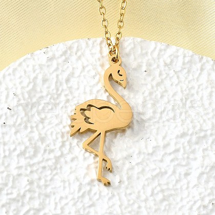 304 Stainless Steel Flamingo Shaped Pendant Cable Chain Necklaces for Women Men NJEW-Q032-02A-G-1
