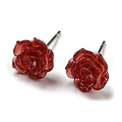 Resin Rose Flower Stud Earrings with 316 Stainless Steel Pins EJEW-D070-01A-1