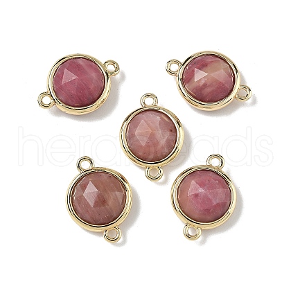 Brass Pave Natural Rhodonite Faceted Flat Round Connector Charms G-U028-04G-12-1