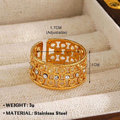 304 Stainless Steel with Crystal Rhinestone Adjustable Cuff Rings FS-WG8A0D7-04-1