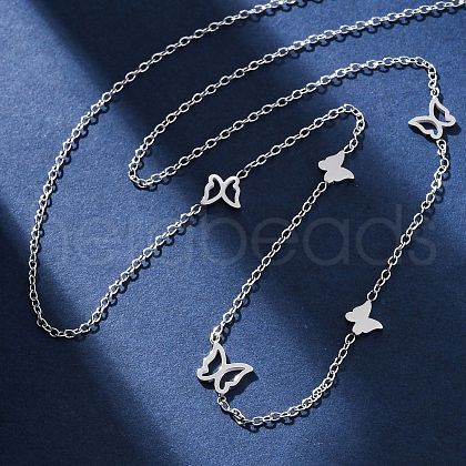 304 Stainless Steel Butterfly Link Chain Necklaces NJEW-R026-23P-1