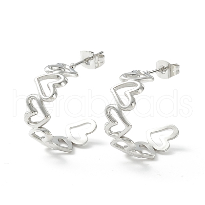 304 Stainless Steel C-shape Stud Earrings EJEW-P197-01P-1