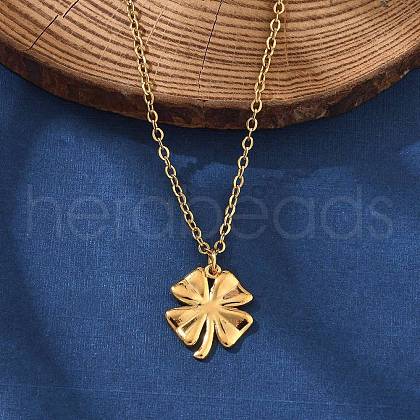 Clover 304 Stainless Steel Pendant Necklaces NJEW-M109-01G-1