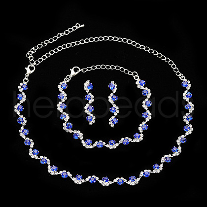 Flat Round Brass Rhinestone Chain Necklaces & Stud Earrings & Bracelets FS-WGE4E6D-05-1