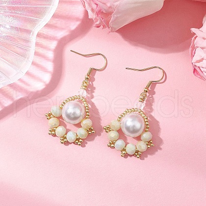 Paw Print Imitation Pearl & Glass Seed Beads Dangle Earrings EJEW-MZ00386-04-1