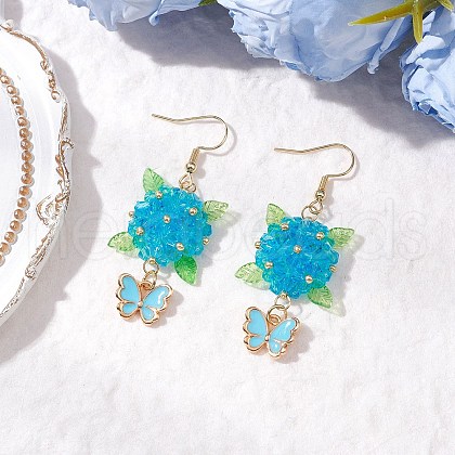 304 Stainless Steel Flower with Butterfly Dangle Earrings EJEW-MZ00455-03-1
