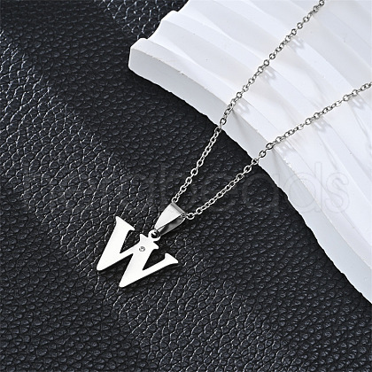 201 Stainless Steel Crystal Rhinestone Initial Pendant Necklaces FS-WG28760-25-1