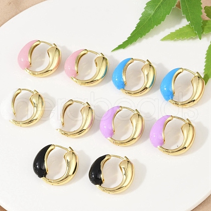 Brass Enamel Stud Earrings EJEW-M082-03G-1
