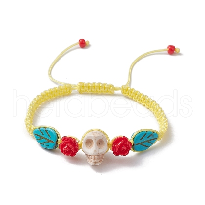 Adjustable Synthetic Dyed Turquoise & Magnesite Braided Bead Bracelets BJEW-JB10603-05-1