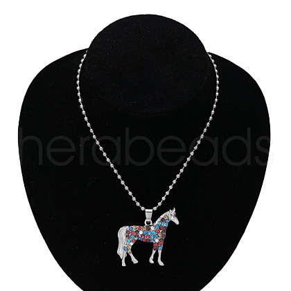 Alloy Colorful Rhinestone Horse Pendant Necklaces for Kid FS-WG0E39F-02-1