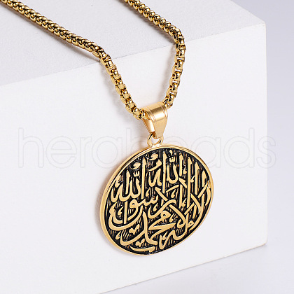 Cool Retro Stainless Steel Shahada Totem Pendant Punk Hip-hop Streetwear Necklaces for Men NP0921-1-1