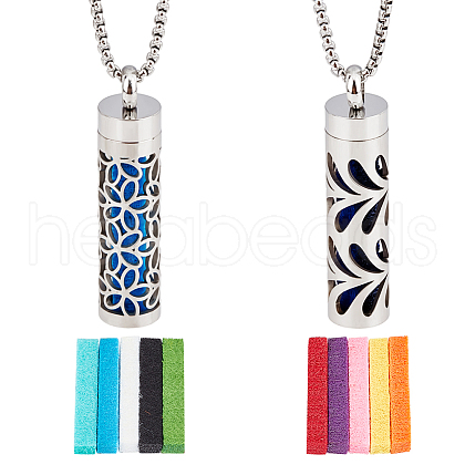 DELORIGIN 2Pcs 2 Styles Anti-Tarnish Stainless Steel Mini Hollow Column Perfume Bottle Necklaces NJEW-DR0001-02B-1