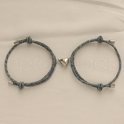 Alloy Heart-shaped Magnetic Braided Rope Bracelets for Couple Girlfriends WG59636-22-1