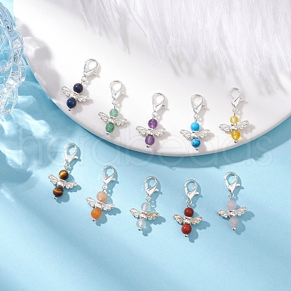 10Pcs 10 Styles Angel Natural & Synthetic Mixed Gemstone Pendant Decorations HJEW-JM03143-01-1
