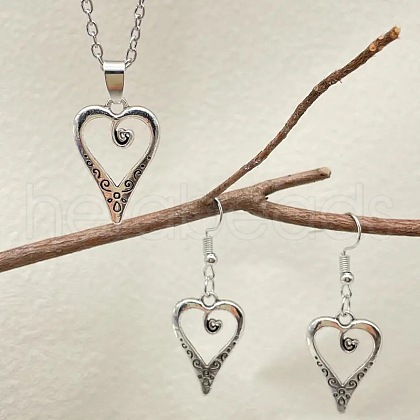 Heart Alloy Pendant Necklaces & Dangle Earrings Sets for Women FS-WGFD789-01-1