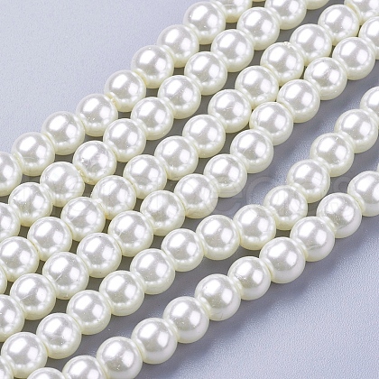 Creamy White Glass Pearl Round Loose Beads For Jewelry Necklace Craft Making X-HY-6D-B02-1