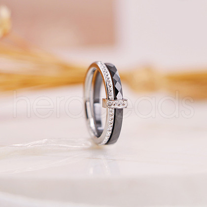 Rectangle Stainless Steel Crystal Rhinestone & Ceramic Finger Rings FS-WG8E554-05-1