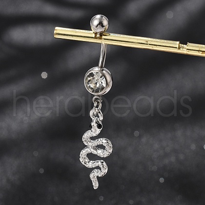 Alloy Rhinestone Snake Curved Barbell Belly Rings AJEW-R007-03P-05-1