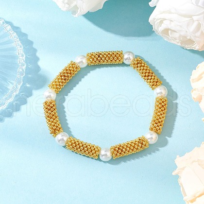 Snowflake Alloy Spacer and Glass Pearl Beaded Stretch Bracelets for Women BJEW-JB11803-03-1