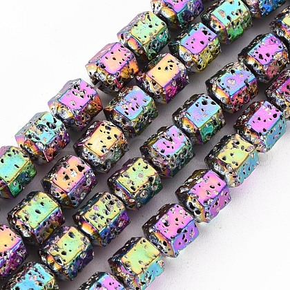 Electroplated Natural Lava Rock Beads Strands G-T114-71E-1