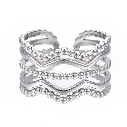 304 Stainless Steel Wave Open Cuff Ring RJEW-T023-34P-1