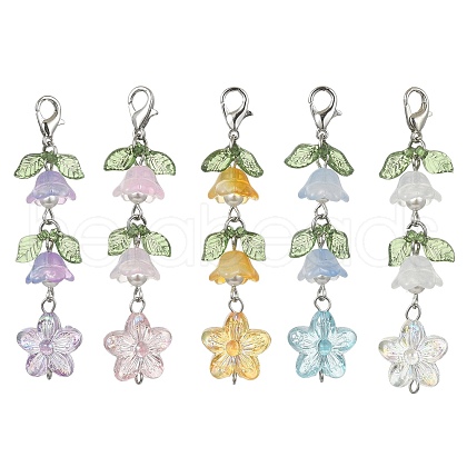 5Pcs 5 Colors Transparent Acrylic & Glass Flower Pendant Decoration HJEW-JM01535-S-1