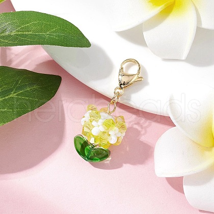 Flower Glass Pendant Decorations HJEW-MZ00218-01-1