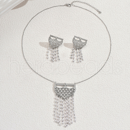 Elegant Middle Eastern Style Brass Micro Pave Cubic Zirconia Tassels Earrings & Necklaces Set for Women AS5342-1