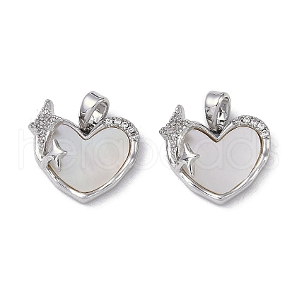 Brass & Shell & Clear Cubic Zirconia Charms KK-G497-16P-1