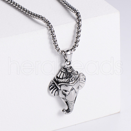 Retro Rock Punk Men's Elephant Stainless Steel Pendant Necklaces TP5420-1-1