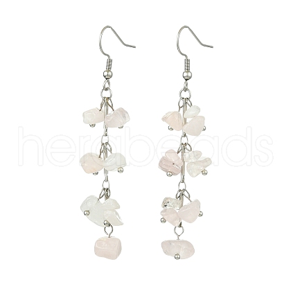 Natural Rose Quartz Dangle Earrings for Women EJEW-TA00553-01-1