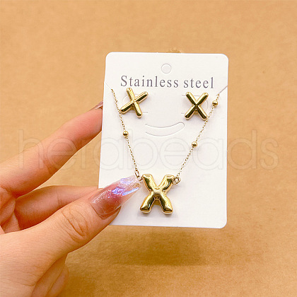 304 Stainless Steel Pendant Necklaces & Stud Earrings Sets FS-WGEB5F1-24-1