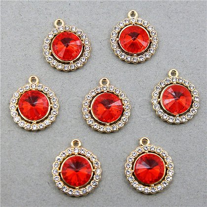 Golden Alloy Rhinestone Pendants RB-TAC0001-02A-1